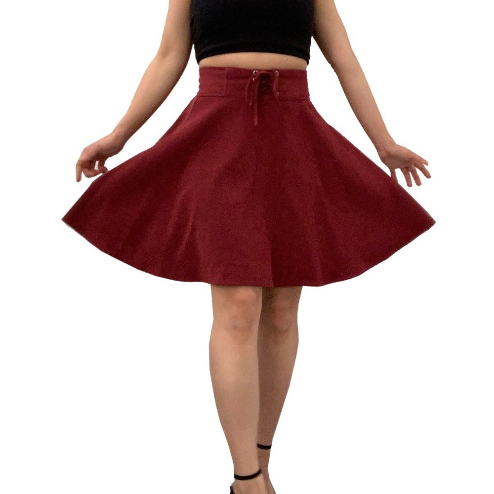 Dark Red Burgundy Color Circle Skater Skirt Japanese Brand Vintage Style Small